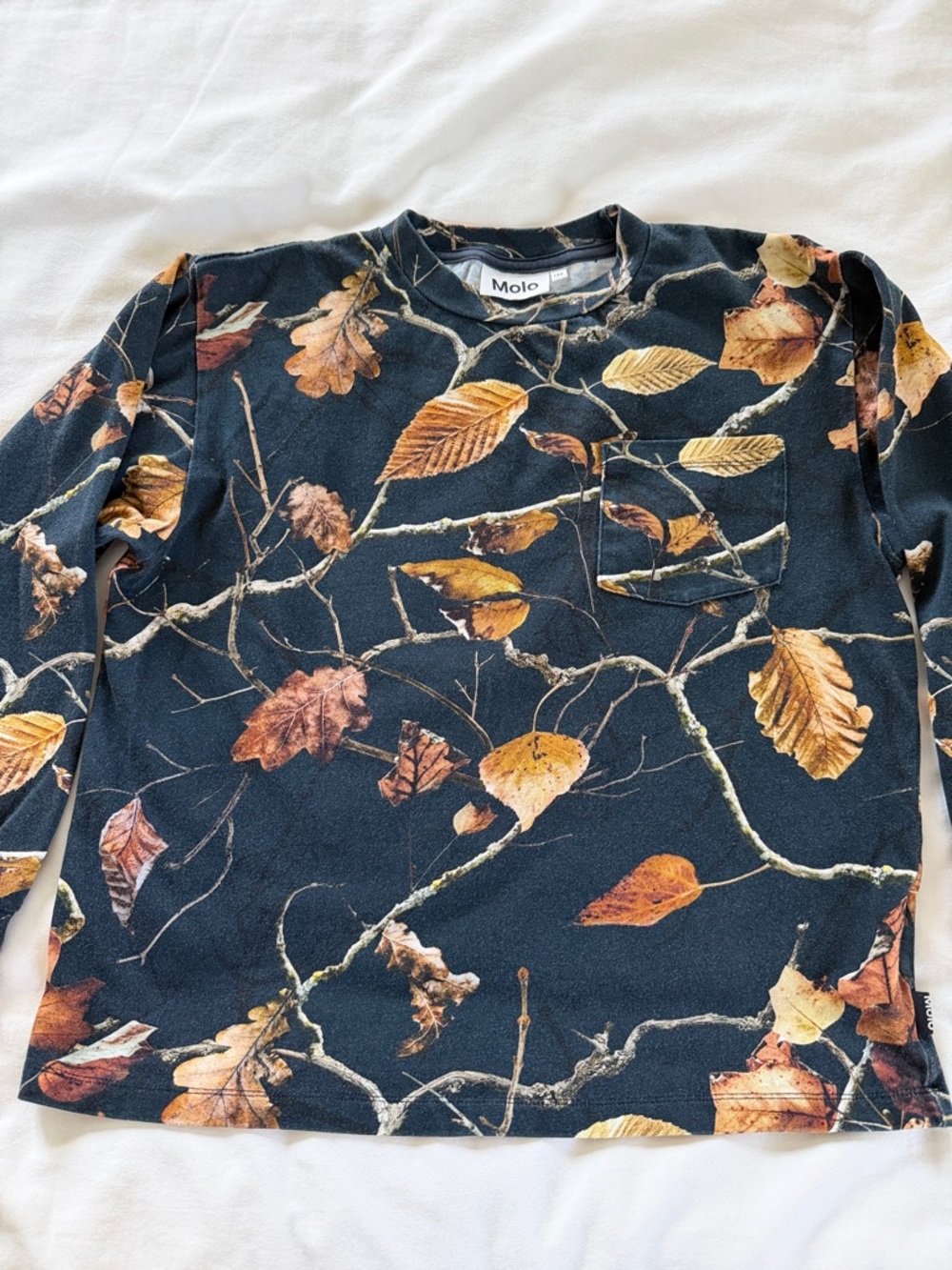 Molo Ruben Long Sleeve Tee Navy Branch Camo Print Size 12 (152) Kids